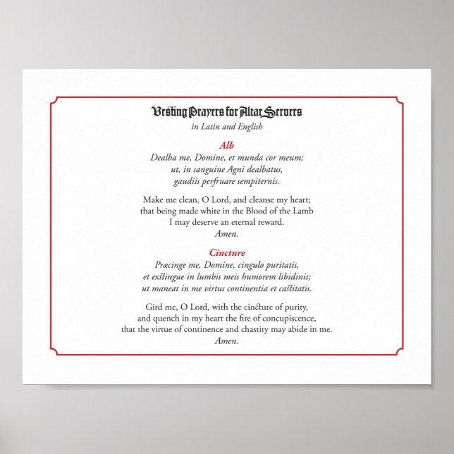 Vesting Prayers for Altar Servers (Alb) Poster (Vorne)