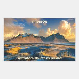 Vestrahorn-Gebirge mit benutzerdefiniertem Text, I Rechteckiger Aufkleber