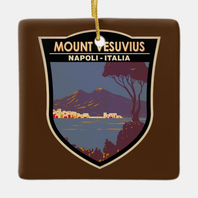 Vesuv Golf von Neapel Abzeichen Vintag Keramikornament (Vorderseite)