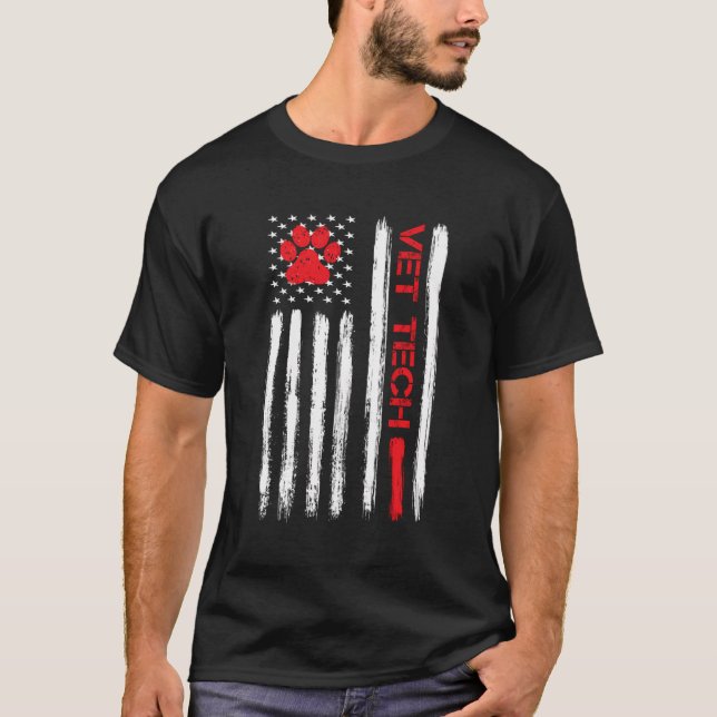Vet Tech Veterinary Technician American Flag Paw P T-Shirt (Vorderseite)