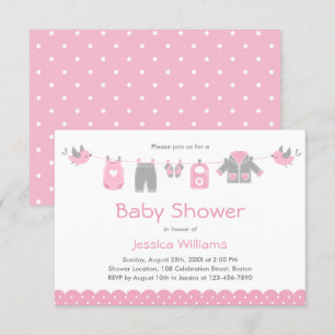 Vêtements roses mignons   Invitation Baby shower f