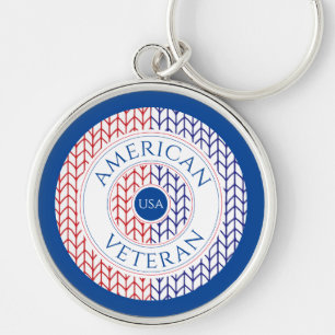 VÉTÉRAN AMÉRICAIN Porte-clés rond de luxe / Bleu