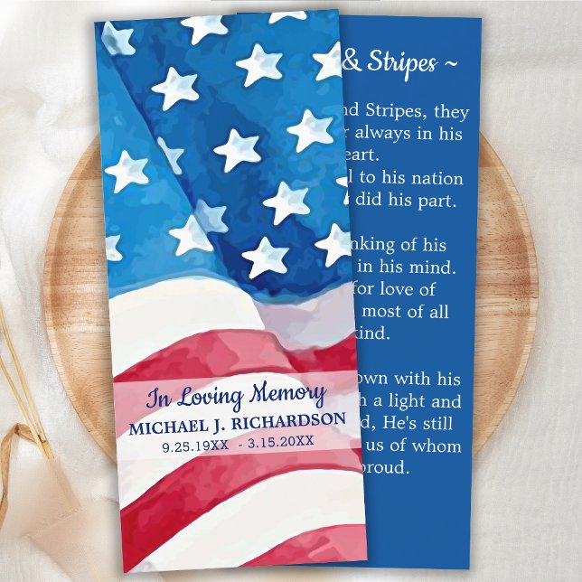 Veteran Beerdigung Lesezeichen American Flag Card Menükarte (Von Creator hochgeladen)