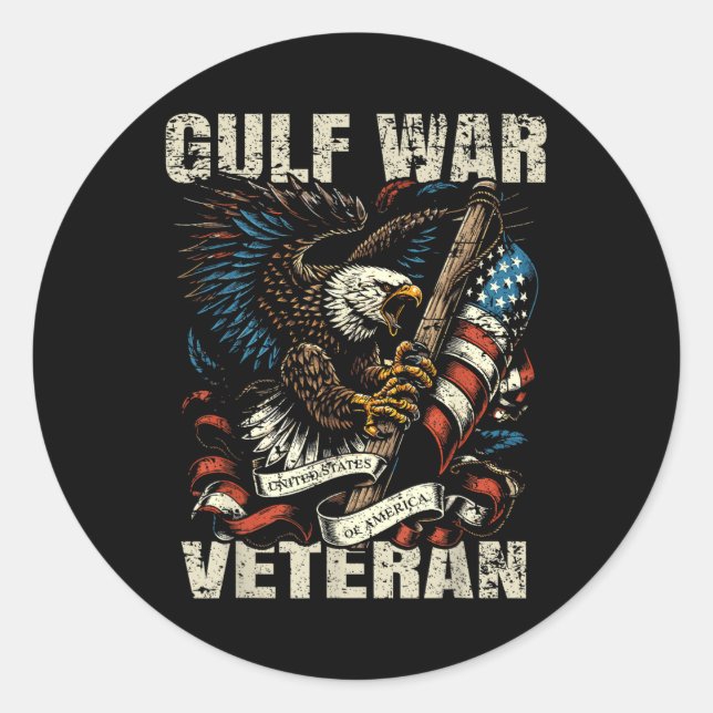 Veteran des Golfkriegs Patriotic Eagle Usa Flaggen Runder Aufkleber (Vorderseite)