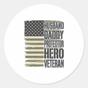 Veteran Ehemann Daddy Beschützer Held Flagge Shirt Runder Aufkleber