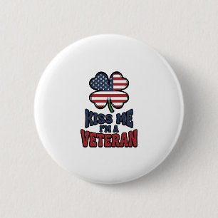 Veteran Küss Mich Patriotischer Klee Vintage-Shirt Button