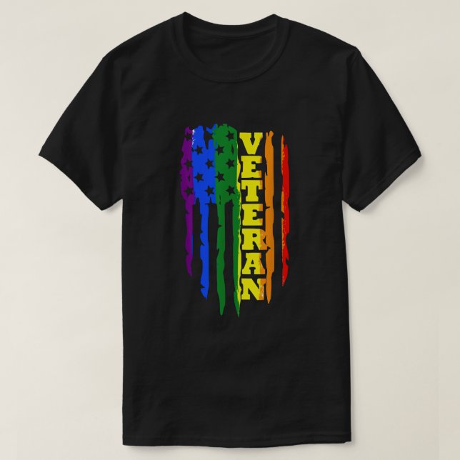 Veteran LGBT Gay Pride Rainbow American Flag Milit T-Shirt (Design vorne)