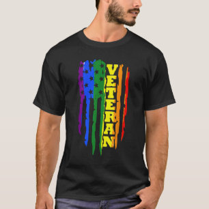 Veteran LGBT Gay Pride Rainbow American Flag Milit T-Shirt