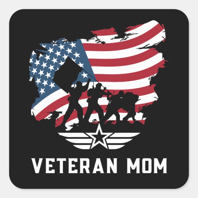 Veteran-Mama Quadratischer Aufkleber (Vorderseite)