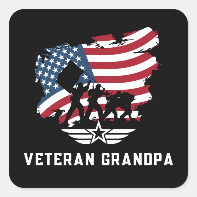 Veteran Opa Quadratischer Aufkleber (Vorderseite)