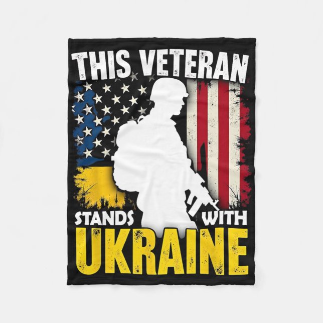 Veteran steht mit der Ukraine - Patriotische ameri Fleecedecke (Vorderseite)