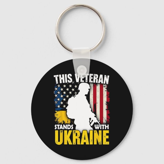 Veteran steht mit der Ukraine - Patriotische ameri Schlüsselanhänger (Vorderseite)