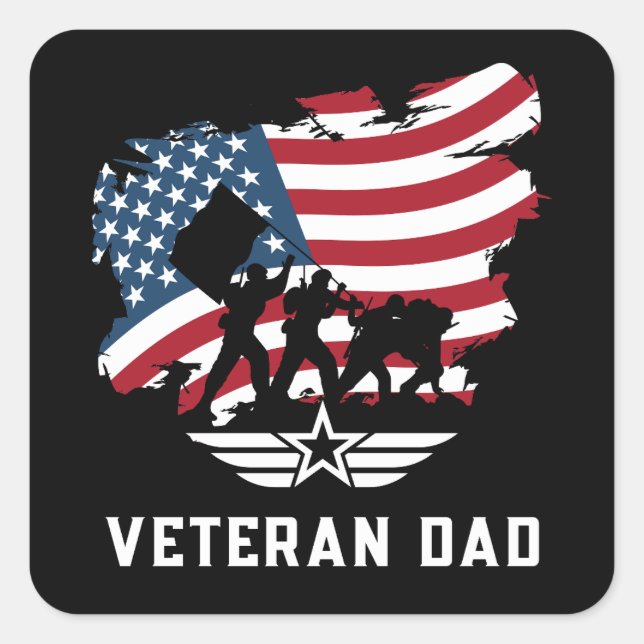 Veteran Vater Quadratischer Aufkleber (Vorderseite)
