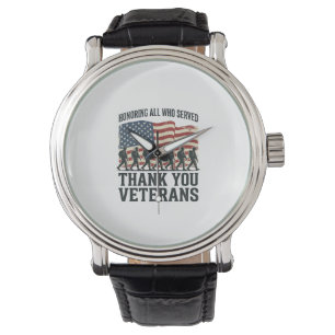 Veteranen Danke Ihnen Patriotisches Militär-Flagge Armbanduhr