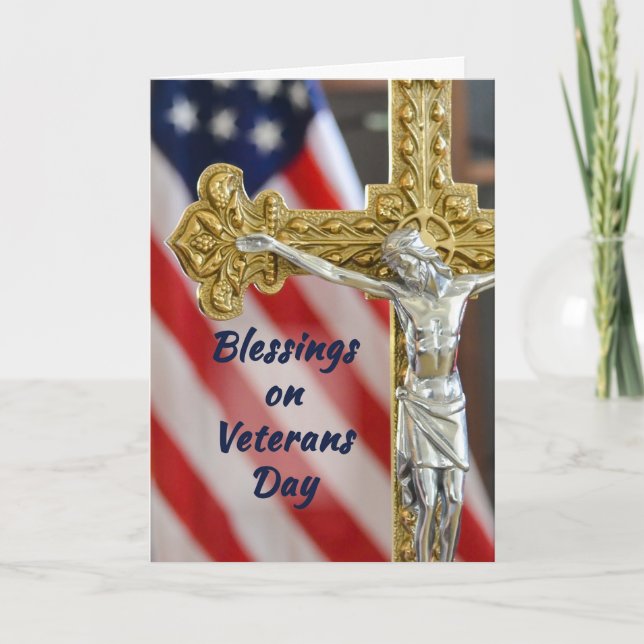 Veteranen Day Religious Patriotic Cross und Flag Karte (Vorderseite)