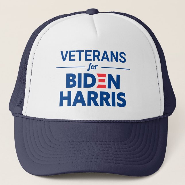 Veteranen für Biden Harris Custom Text Blue Truckerkappe (Vorderseite)