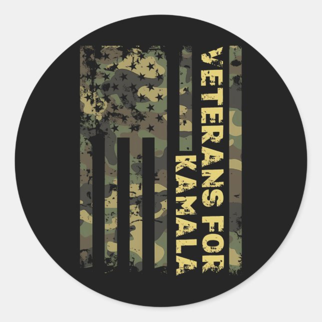 Veteranen für Kamala Camouflage American Flag Harr Runder Aufkleber (Vorderseite)