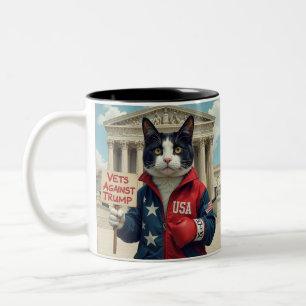 Veteranen gegen Trump Cat Zweifarbige Tasse