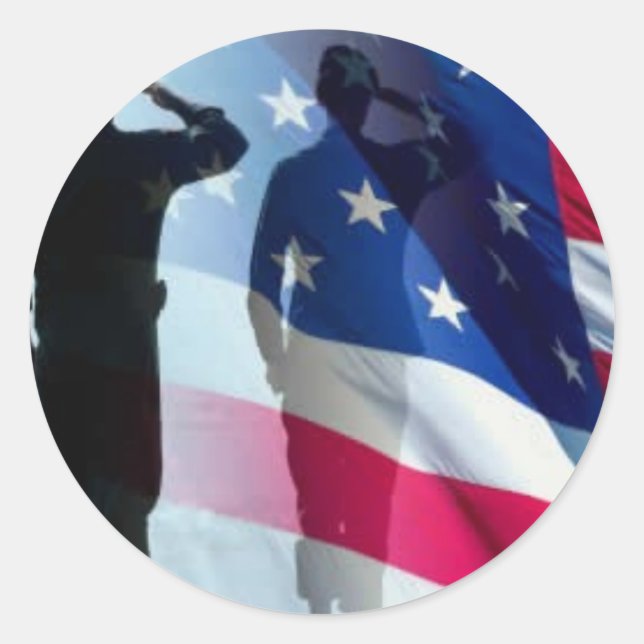 Veteranen loben die Fahne Patriotic Runder Aufkleber (Vorderseite)