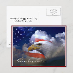 Veteranen-Tag-Amerikanische-Flagge-und-Adler-Grußk Postkarte