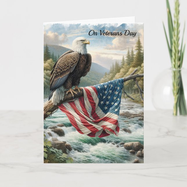 Veterans Day Bald Adler mit amerikanischer Flagge Karte (Vorderseite)
