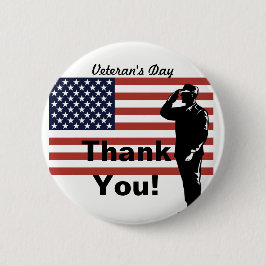 Veteran's Day Danke! Soldier Saluting Flag Button
