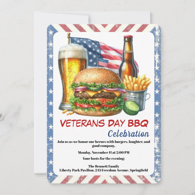 Veterans Day Invitation | Honoring Heroes BBQ Einladung (Vorderseite)