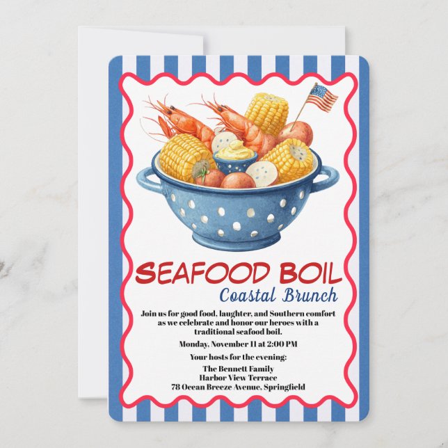 Veterans Day Invitation | Seafood Boil Celebration Einladung (Vorderseite)