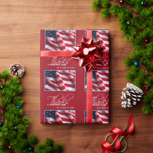 Veterans Day Patriotic American Flag Danke an Red Geschenkpapier