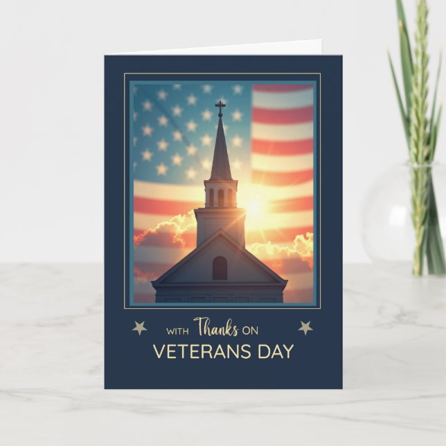 Veterans Day Religious Thanks Church Steeple Flag Karte (Vorderseite)