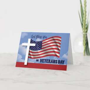 Veterans Day Religious White Cross American Flag Karte