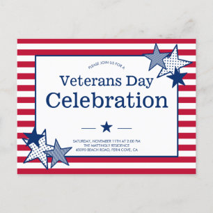 Veterans Day Stars Streifen Modernes Patriotisches Einladungspostkarte
