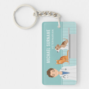 Vétérinaire Homme avec Chat et Chiot Nom Personnal