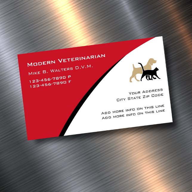 Vétérinaire moderne Cartes de visite magnétiques (veterinarian magnetic business cards)