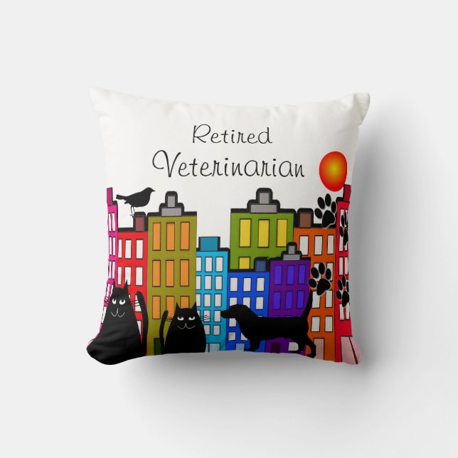 Vétérinaire retraité Coussin Whimsical Animal Art (Recto)