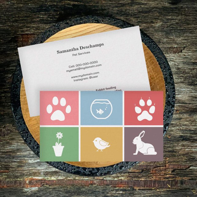 Veterinär- oder Haustierdienste mit farbigen Plätz Visitenkarte (Veterinarian or Pet Services with Colored Squares Business Card)