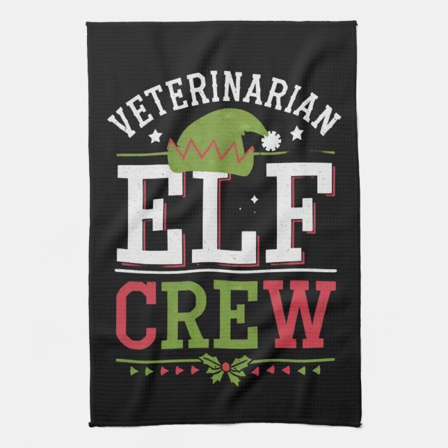 Veterinär-Weihnachtself Geschirrtuch (Vertikal)
