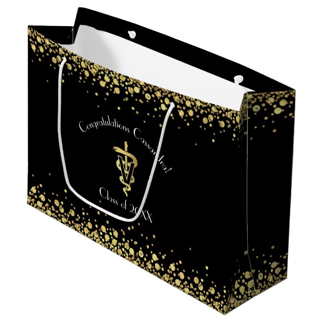 Veterinarian Gold Graduation Große Geschenktüte (Vorderseite Schrägansicht)
