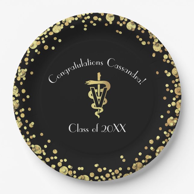 Veterinarian Gold Graduation Pappteller (Vorderseite)