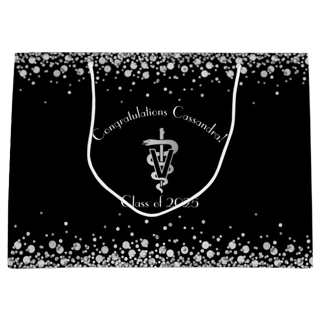 Veterinarian Graduation Black Silver Große Geschenktüte (Vorderseite)