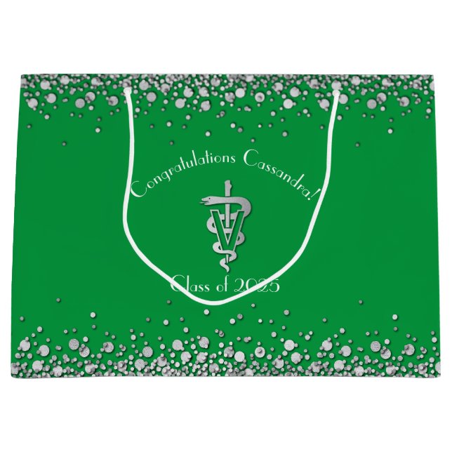 Veterinarian Graduation Green Silver Große Geschenktüte (Vorderseite)