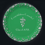 Veterinarian Graduation Green Silver Pappteller<br><div class="desc">Celebrate the new graduate from veterinarian school with this silver and green vet caduceus graduation design!  Elegant with silver confetti accents!  Perfect for anyone graduating as a vet with their doctor of veterinary medicine of DVM,  or VMD degree.</div>