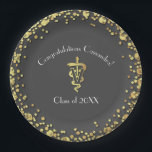 Veterinarian Graduation Grey Gold Pappteller<br><div class="desc">Celebrate the new graduate from veterinarian school with this gold and grey vet caduceus graduation design!  Elegant with gold confetti accents!  Perfect for anyone graduating as a vet with their doctor of veterinary medicine of DVM,  or VMD degree.</div>