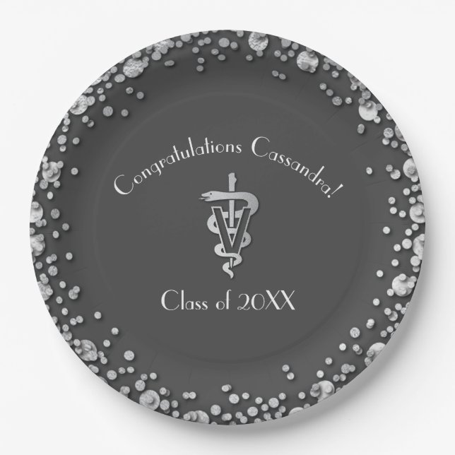Veterinarian Graduation Grey Silver Pappteller (Vorderseite)