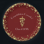 Veterinarian Graduation Maroon Gold  Pappteller<br><div class="desc">Celebrate the new graduate from veterinarian school with this gold and maroon vet caduceus graduation design!  Elegant with gold confetti accents!  Perfect for anyone graduating as a vet with their doctor of veterinary medicine of DVM,  or VMD degree.</div>