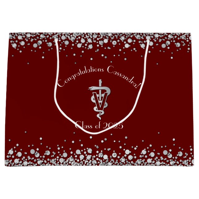 Veterinarian Graduation Maroon Silver Große Geschenktüte (Vorderseite)