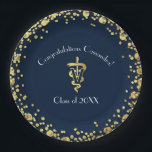 Veterinarian Graduation Navy Blue Gold Pappteller<br><div class="desc">Celebrate the new graduate from veterinarian school with this gold and navy blue vet caduceus graduation design!  Elegant with gold confetti accents!  Perfect for anyone graduating as a vet with their doctor of veterinary medicine of DVM,  or VMD degree.</div>