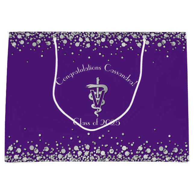 Veterinarian Graduation Purple Silver Große Geschenktüte (Vorderseite)