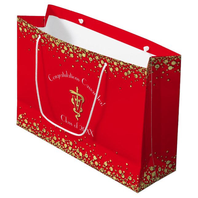 Veterinarian Graduation Red Gold Große Geschenktüte (Vorderseite Schrägansicht)