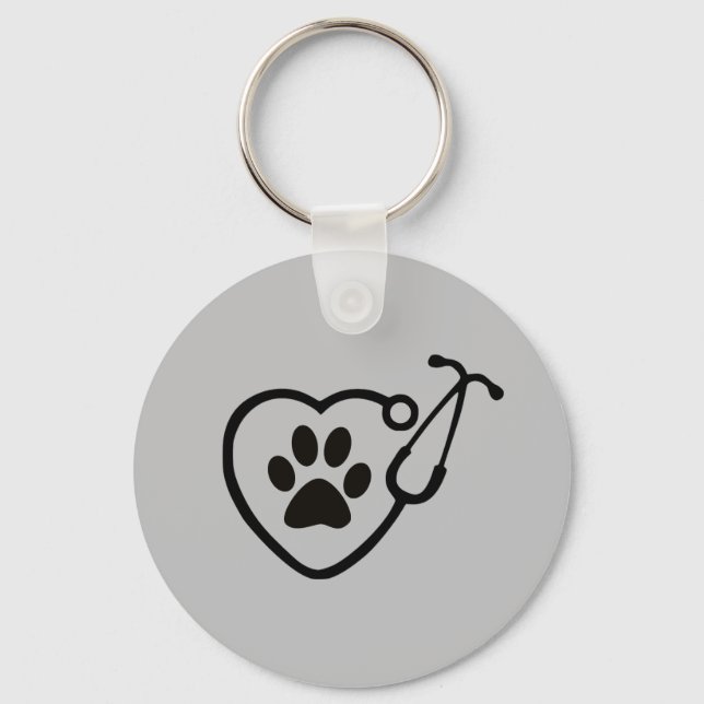 Veterinarian Hear Paw Print Keychain Gift Schlüsselanhänger (Vorderseite)